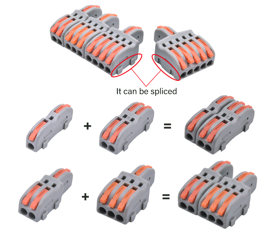 5pcs/lot Quick Wire Splice Combined Lever Connector Splitter Compact Din Rail Terminal Block Connection Clamp 1 In Multiple Out
