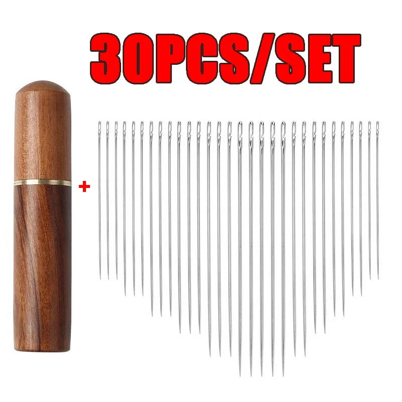Description Picture 4 of item30pcs Blind Sewing Needle Elderly Stainless Steel Quick Automatic Self-Threading Needle Stitching Pins DIY Punch Needle Threader