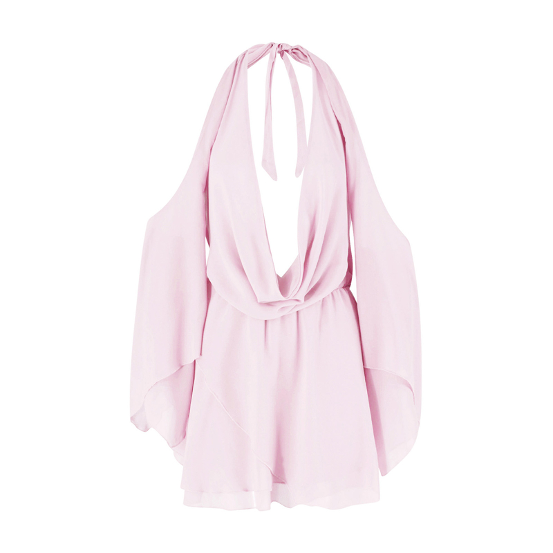 Vestido Y2K de verano para mujer, color liso, con cuello colgante, hombros descubiertos, fruncido, manga larga, espalda descubierta, corto, para discoteca