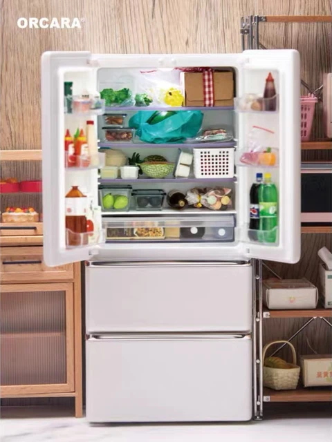 小型冷蔵庫bjd,ミニフードプレイキッチン,ミニチュア冷蔵庫,1:6,明るい 
