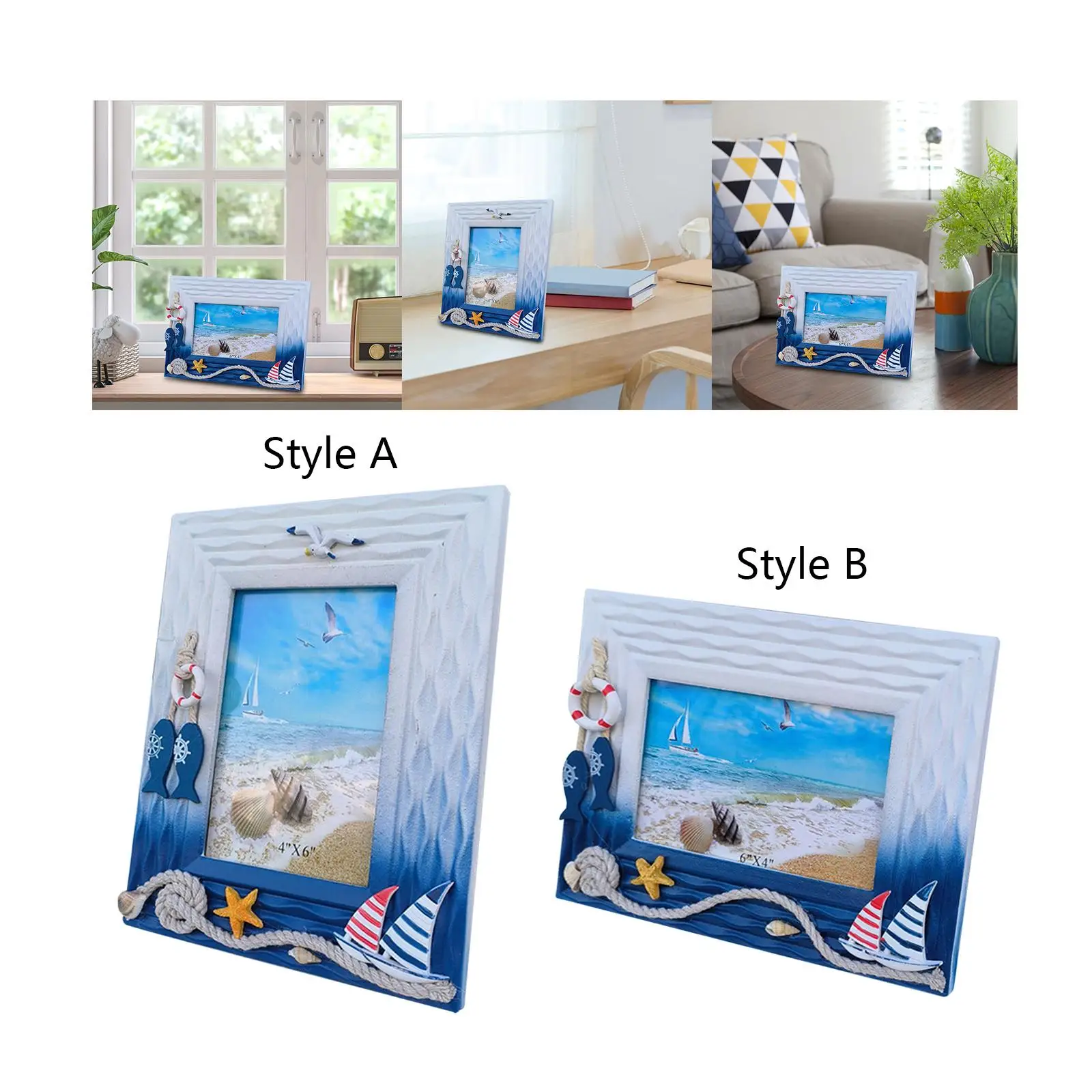 Nautical Theme Photo Holder Ornaments Poster Desktop Shell Coffee Shop Decoration Summer Vacation memory crafts Picture Frame