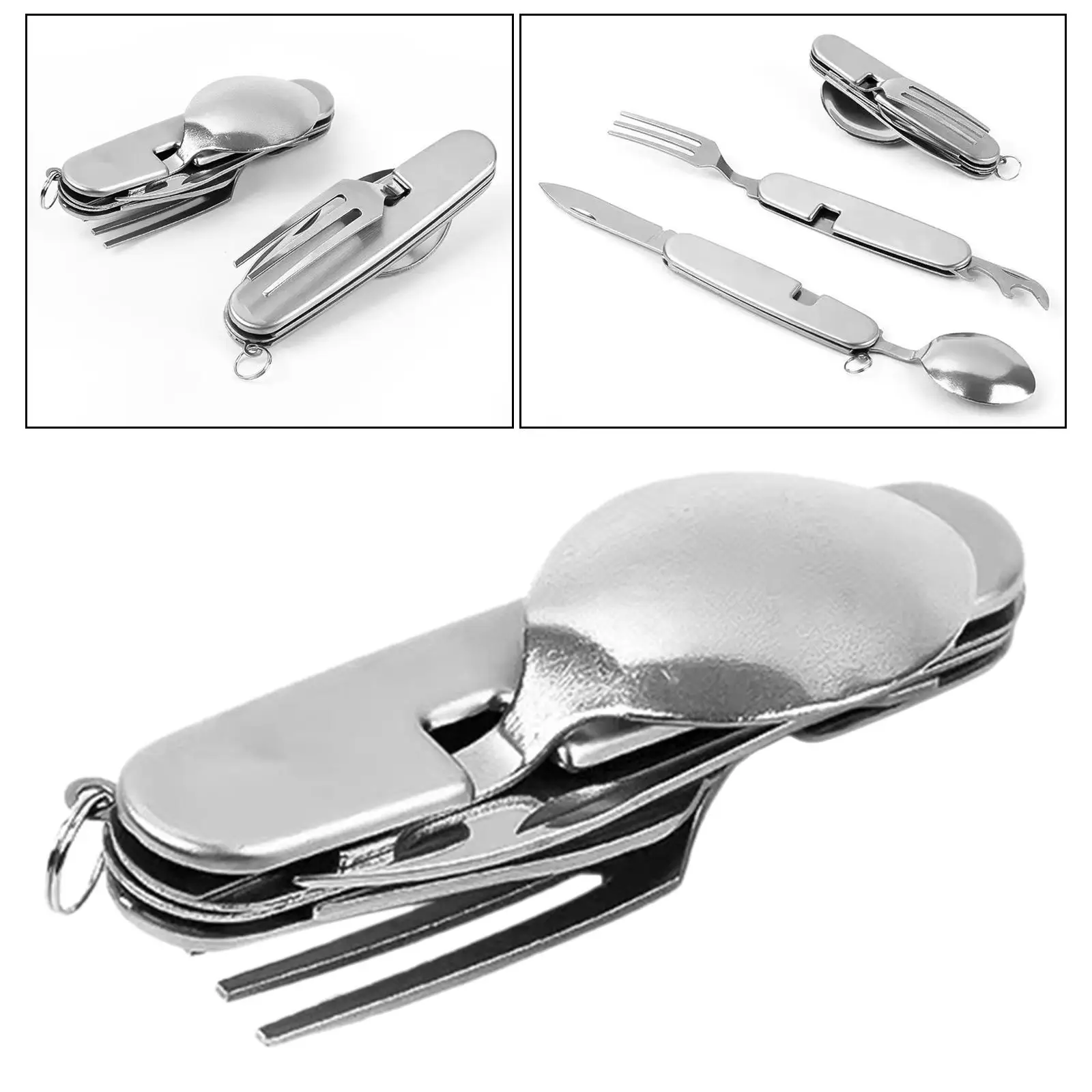5 in 1 Camping Utensils Camping Cutlery Foldable Flatware Knife, Spoon, Fork, Bottle Opener, Can Opener Set for BBQ, Home