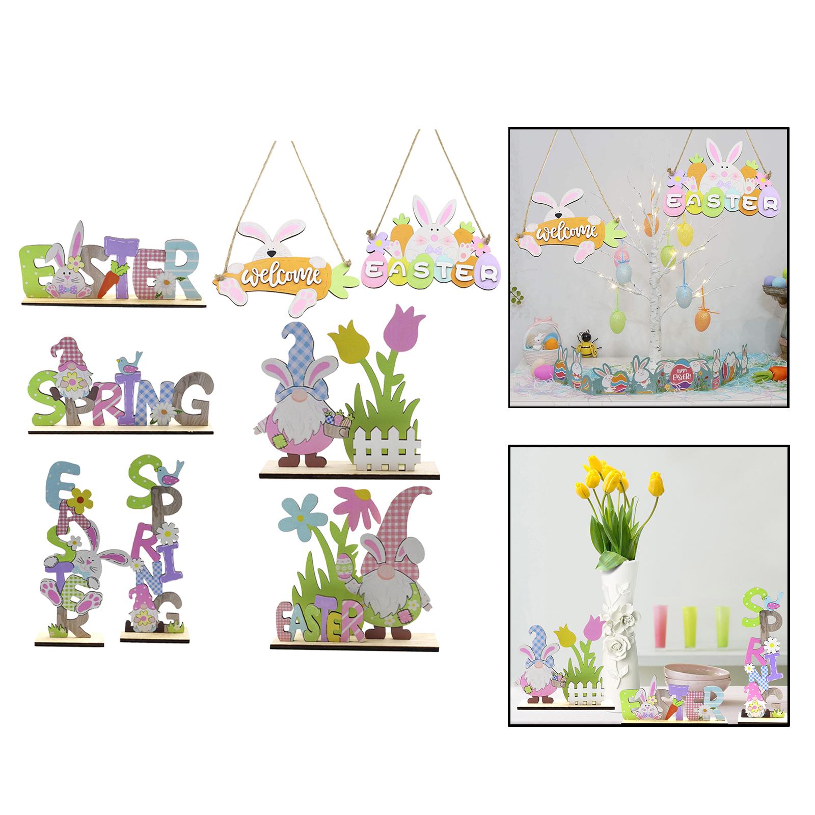 Easter Spring Wooden Ornament Figurine Printed Table Sign Party Favors Supplies Easter Decor for Gift Patio Decoration Room Home