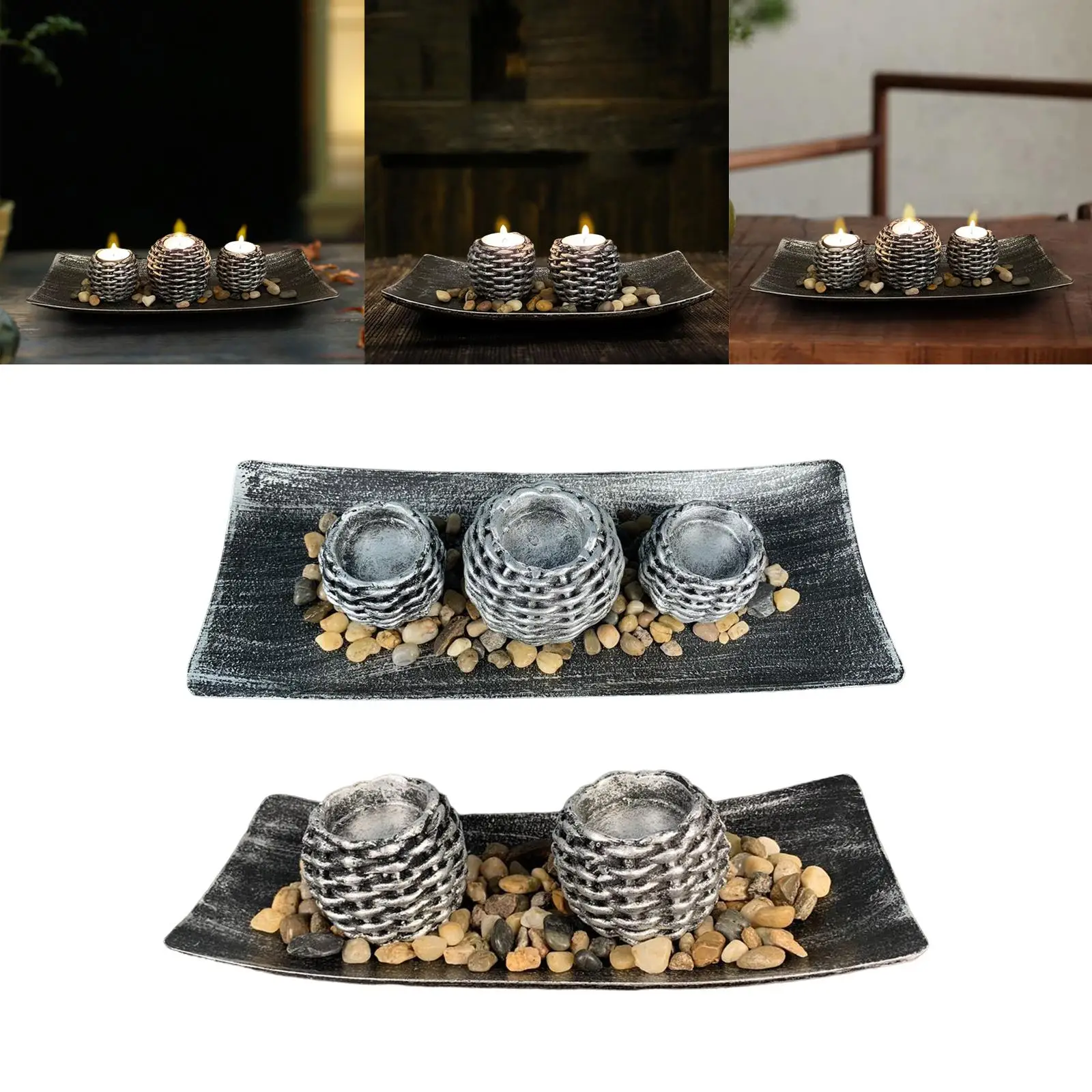 W/ Cups Rattan Design Candle Holder Resin Candlestick Resin Crafts Home Furnishing Easy Use Candle Holder Set for Hotel Ornament