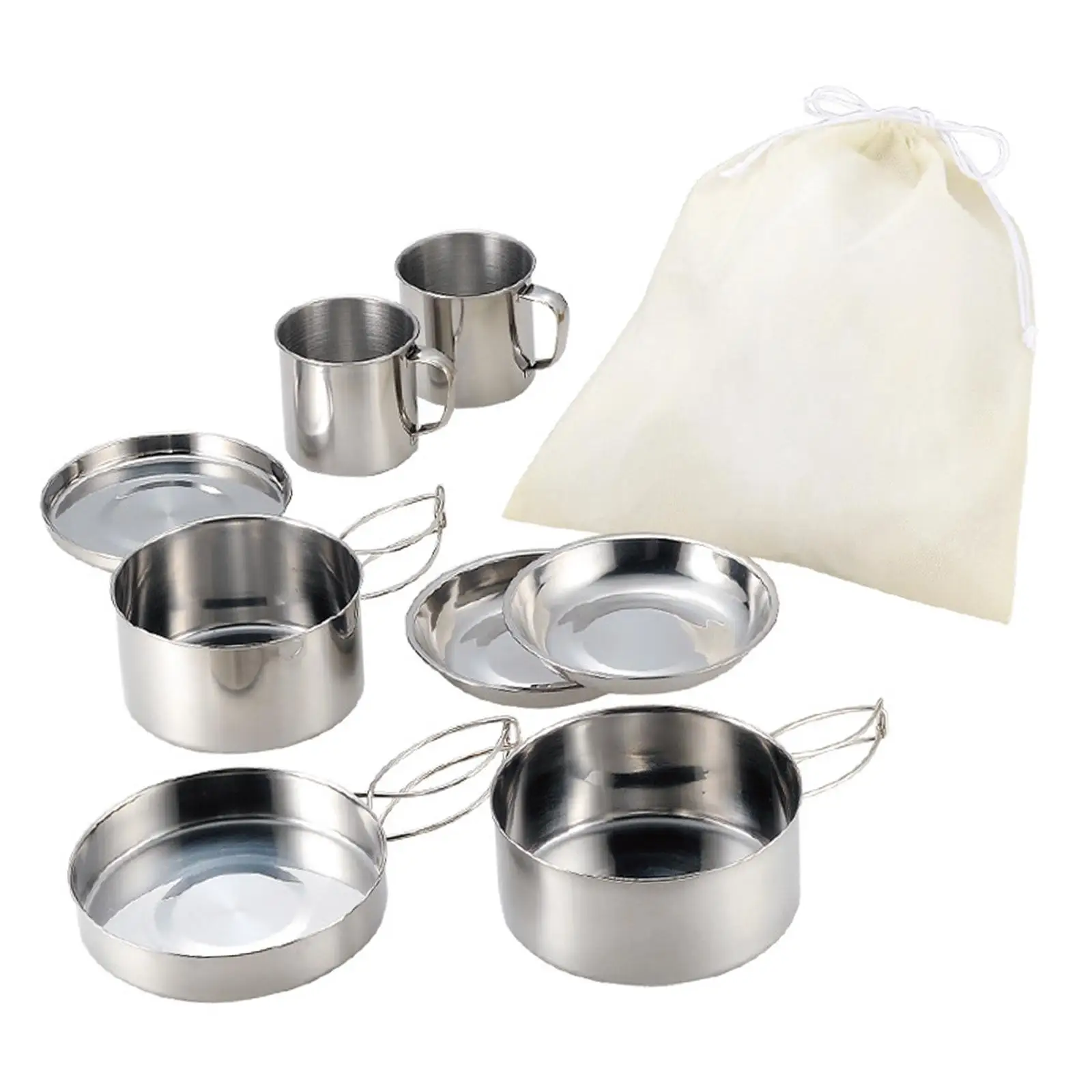 8Pcs Camping Cookware Mess Kit Tableware Fishing Outdoor Pot Plates and Cups