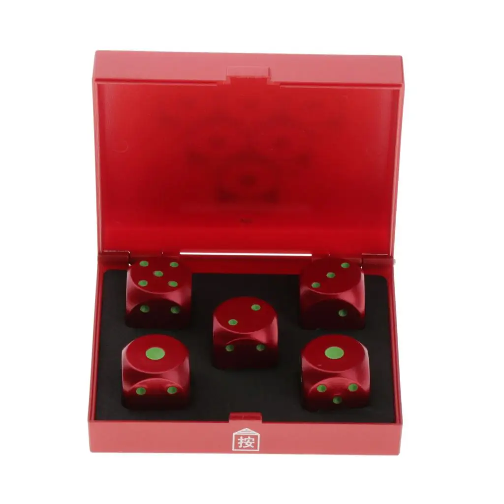Lots 5 Six Sided D6 16mm Standard Dice Die Metal Golden/Red Luminous Pips