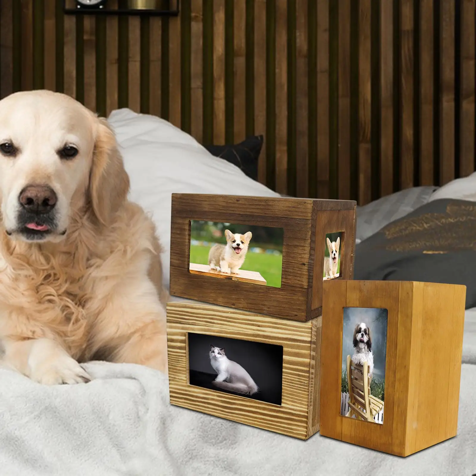 Wooden Funeral Burial Urns Box for Pet, Memorial Cremation Urn Keepsake