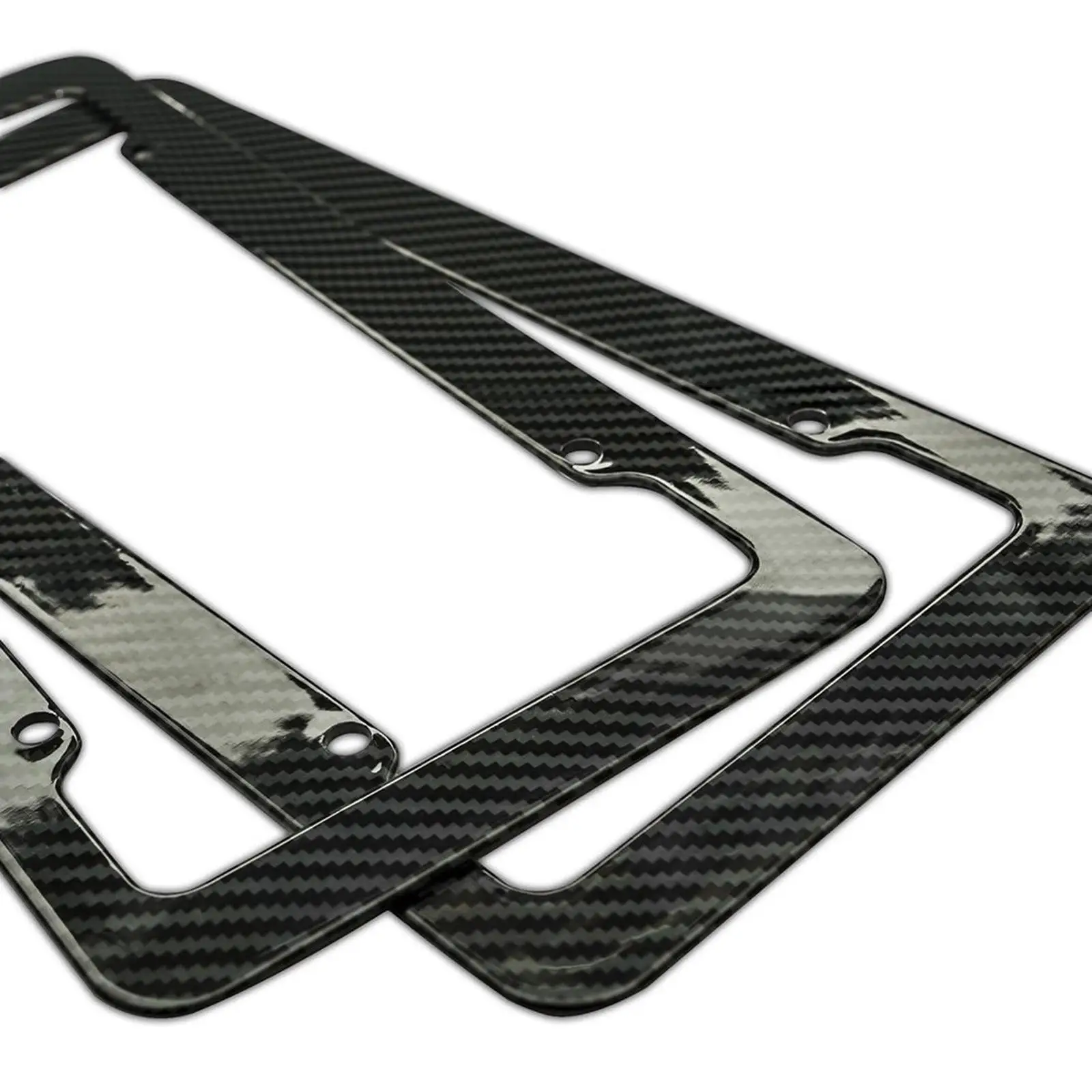2Pcs Carbon Fiber Style  Frames Front and Rear with Screws Holder Plate Covers for Truck us Install