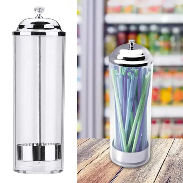 Straw Dispenser Drinking Straw Organizer Container with Stainless Steel Lid Transparent Drinking Straw Holder Striped Straw Drinking Straw for Kitchen