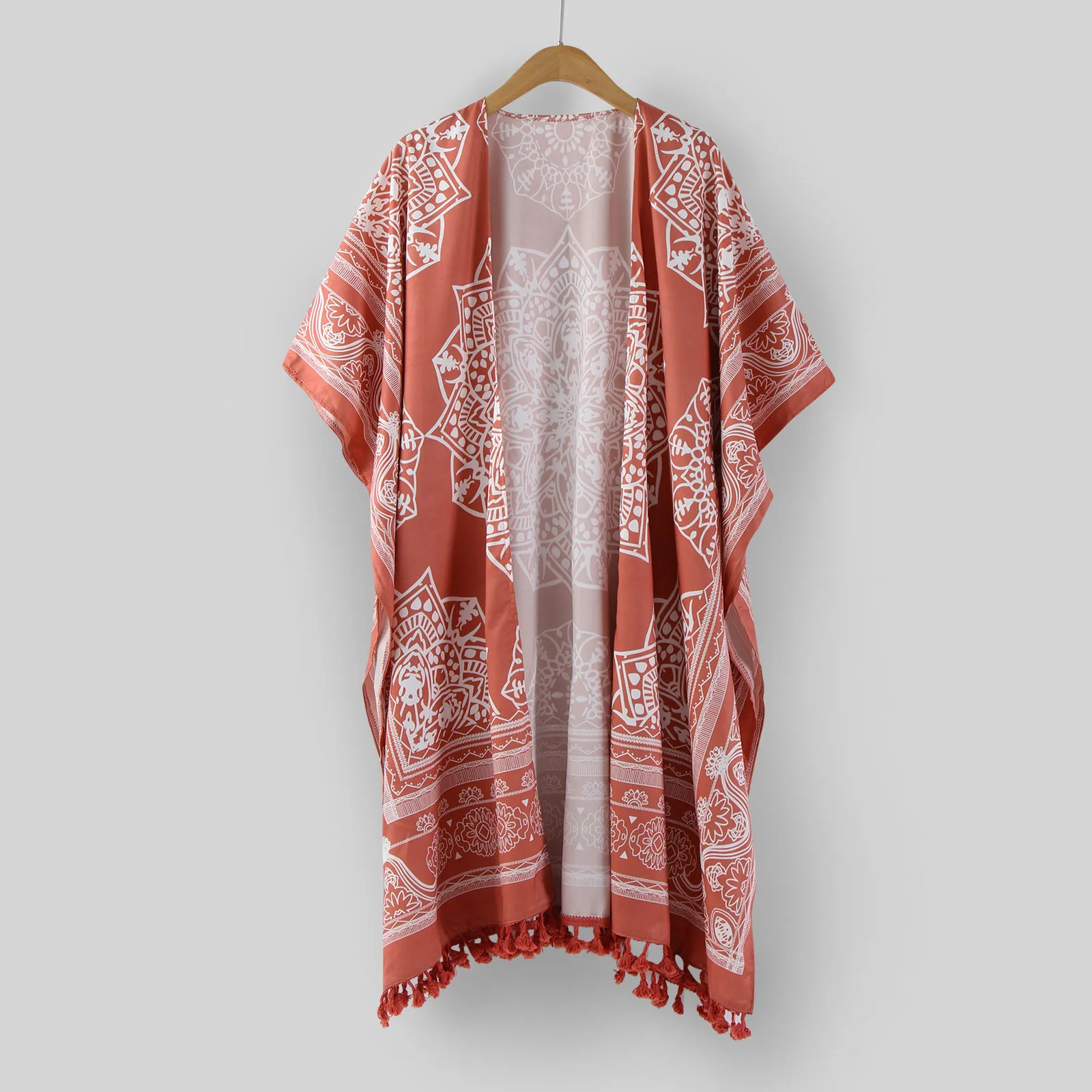 Bohemian Vintage Floral Print Woman Long Kimono Shirt Ethnic Loose Cardigan Tops Holiday Sunscreen Blouses Women Outer Cover bathing suit wrap cover up