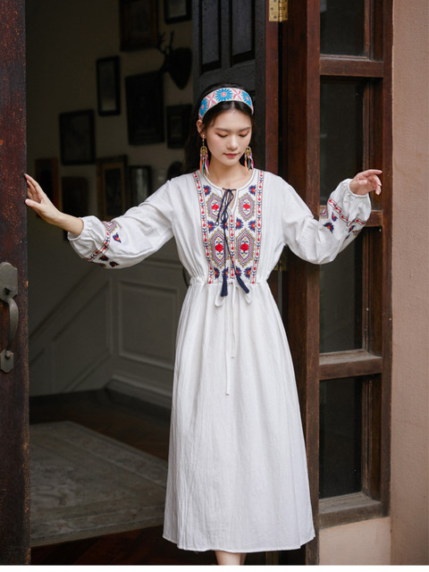 Embroidered 2025 folk dress