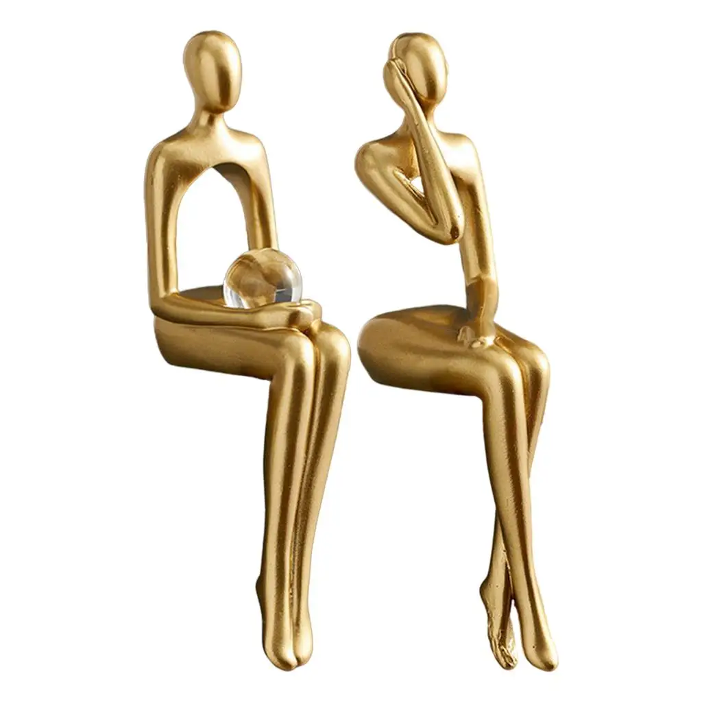 Creative Abstract Statue Art Collectible Figurines Ornaments Golden Miniatures for Bookcase Decor Living Room Shelf Office Gifts