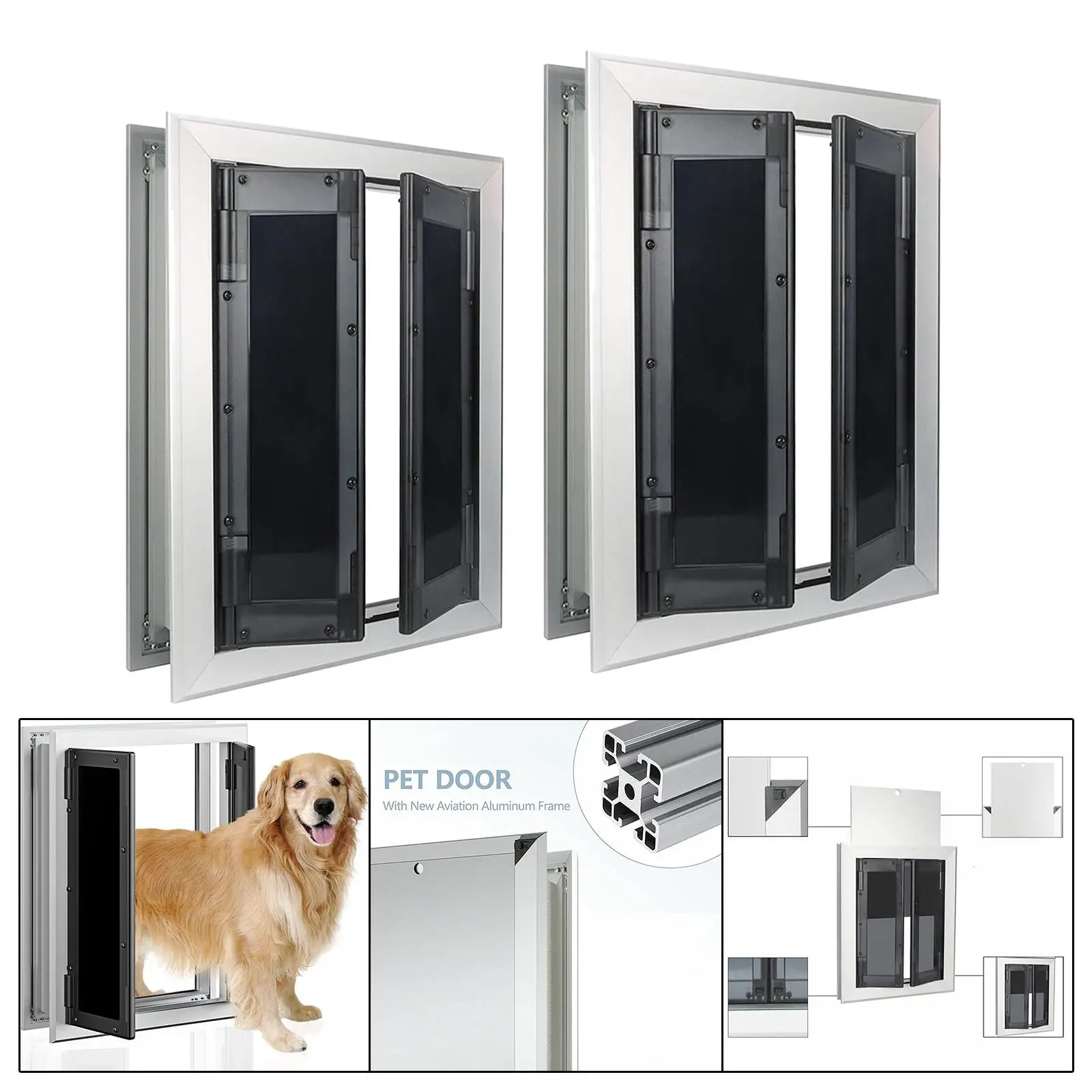 Dogs Door with with Magnets Double Flaps Pet Door Inner Frame Heavy Duty Doors Energy Efficient for Indoor Interior Door Wall