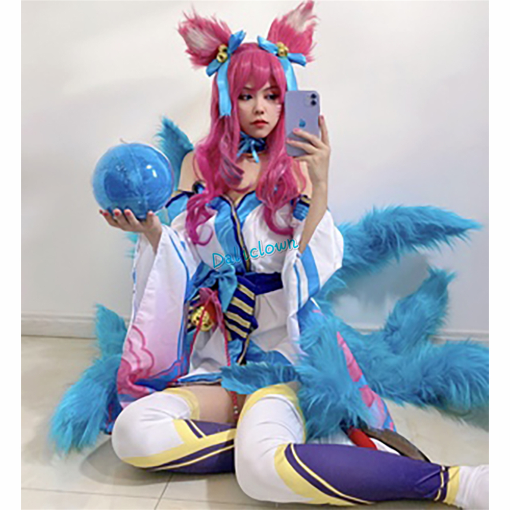 Аниме LOL Spirit Blossom Ahri Косплей хвосты женщины сексуальная синяя лиса  Ahri девять хвостов Хэллоуин аксессуары косплей костюм | AliExpress