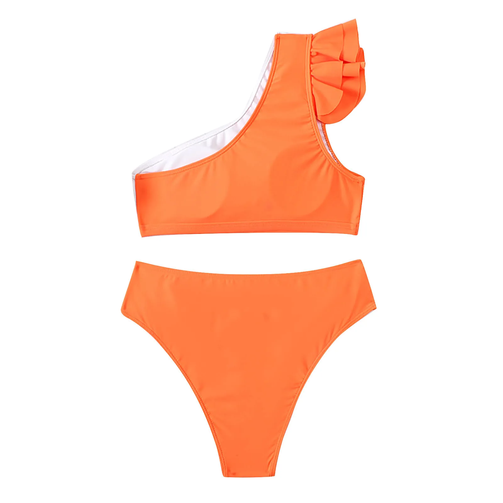 bathing suits Women High Waist Colorful Split One-shoulder Bikini With Chest Pad Without Steel Bra Swimsuit 2022 Sexy Women High Waist Bikini bathing suits
