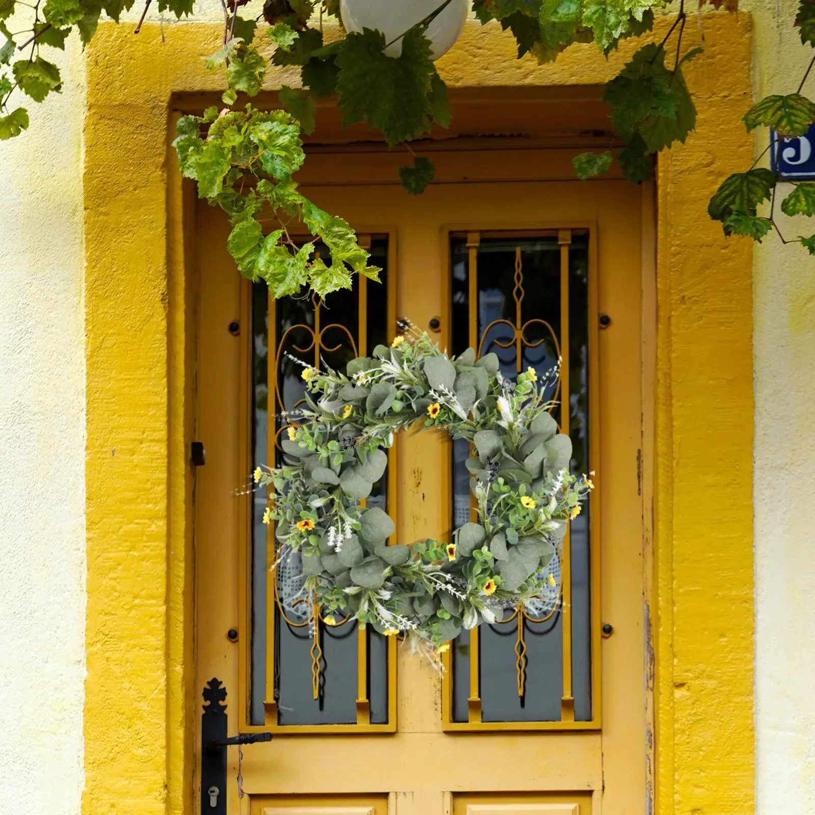 18inch Eucalyptus Sunflower Wreath Front Door Garland Artificial for Window