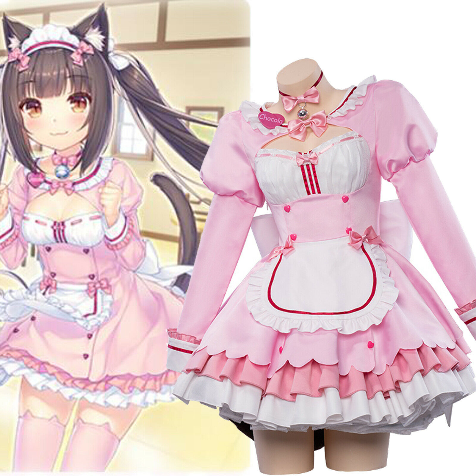 Игра NEKOPARA Vol.4 Chocola горничная ваниль горничная платье Косплей  Костюм Chocola ваниль розовый синий кавайное платье шоколадные наряды |  AliExpress