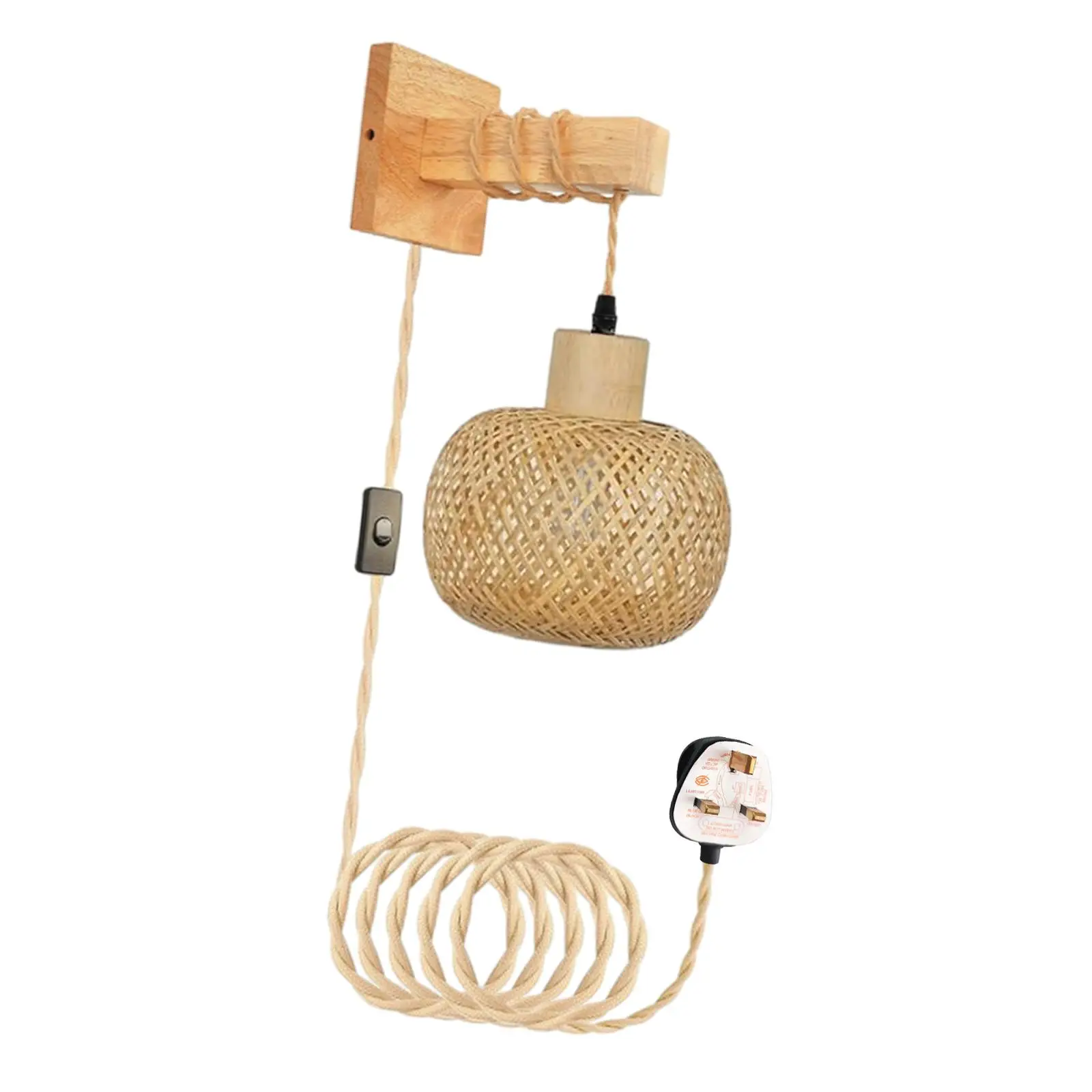 Wall Sconce Rustic Decorative Hand Woven Farmhouse Hanging Lamp Plug in Pendant Light for Bedroom Stairs Home Restaurant Balcony