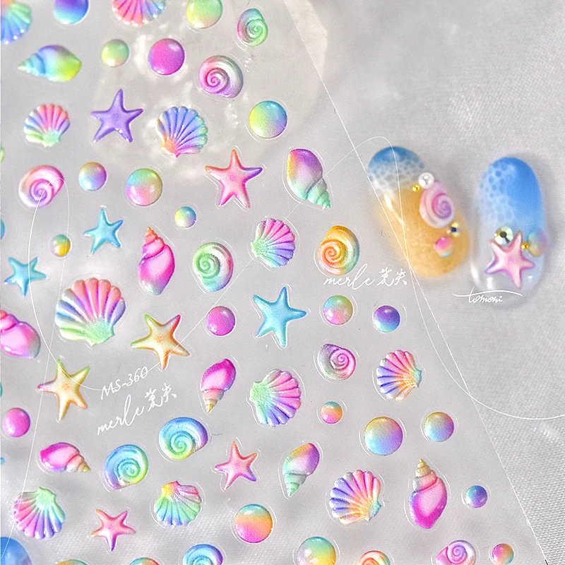 Best of Fantasy Beach Summer Dreamy Colorful Seasnail Shell Pearl Conch Jelly Star 5D Decals Soft Relief 3D Decoration Nail Art Stickers Reviews & Tips