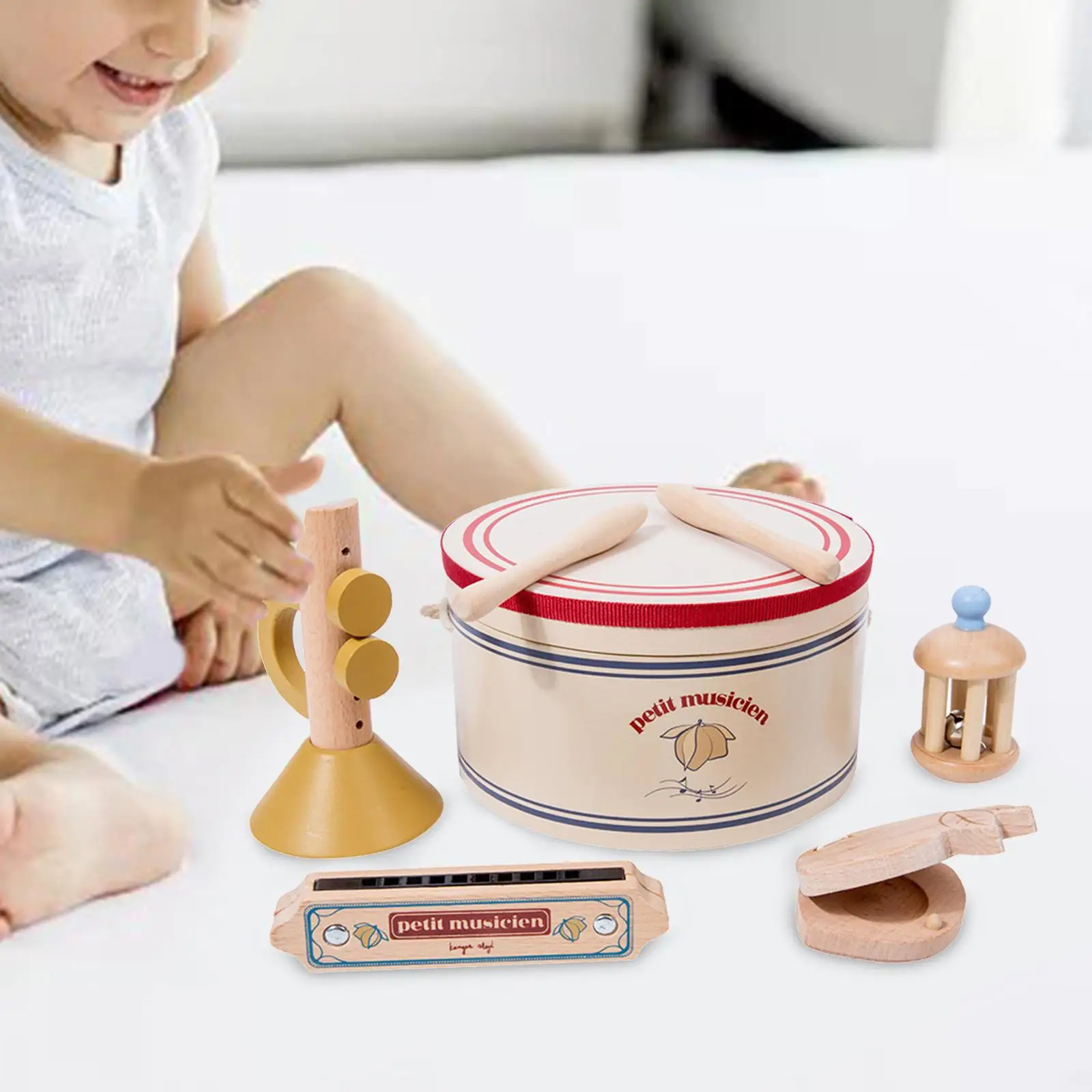 5 Pieces Kids Percussion Instrument Educational Baby Musical Toys Wooden Music Set for Volumes Tones Coordination Interaction