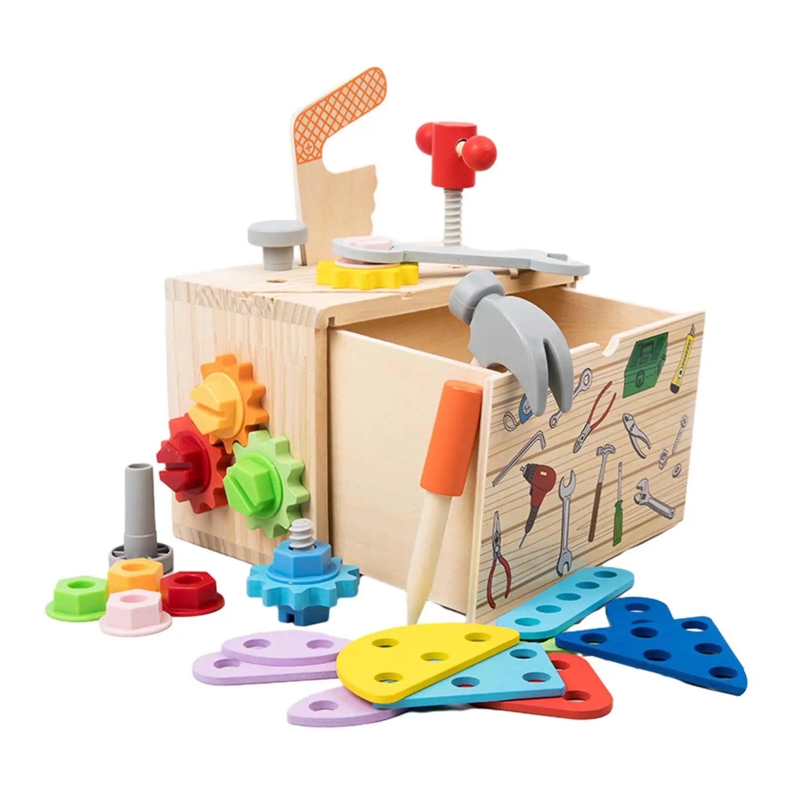 Wooden Toolbox Toys Kids Play Tool Set for Birthday Holiday 2 3 4 5 Years Old
