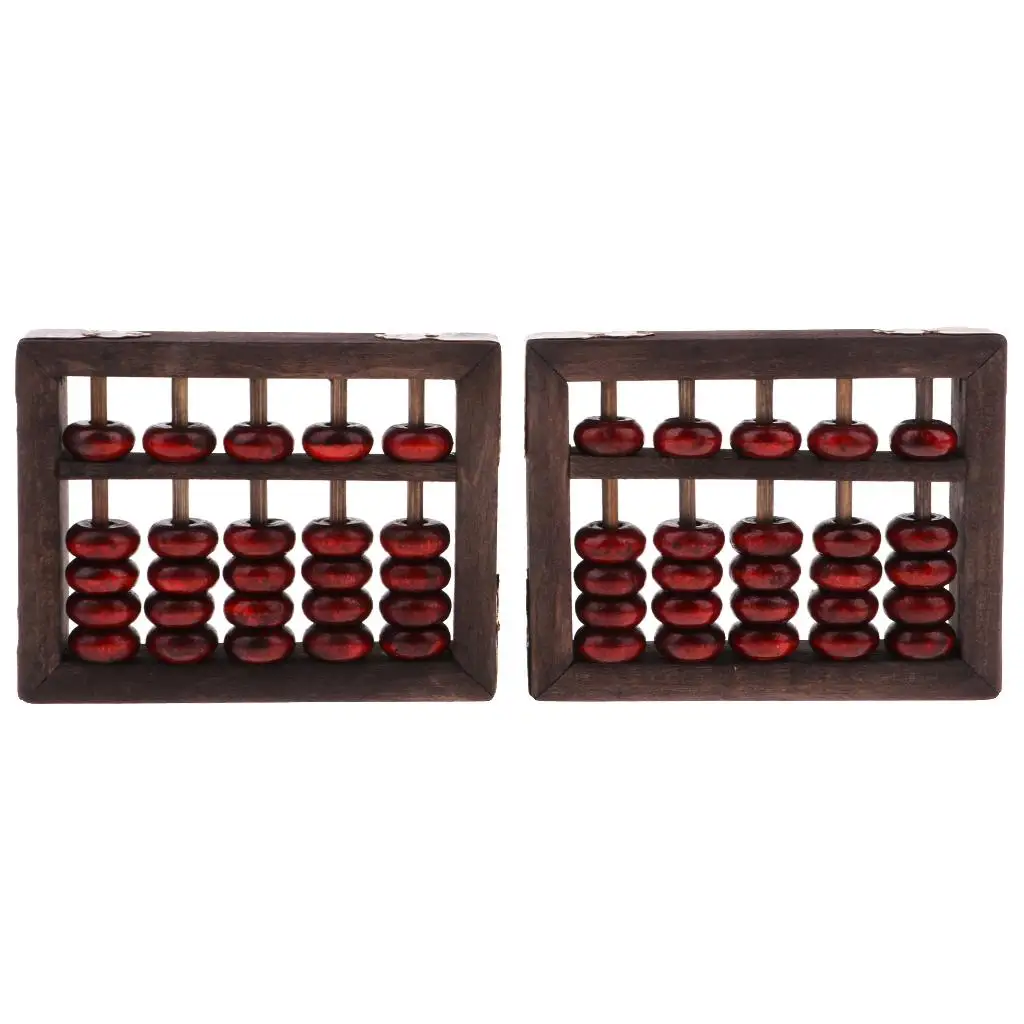 2Pcs Vintage Wooden Bead Arithmetic Abacus Chinese Calculator
