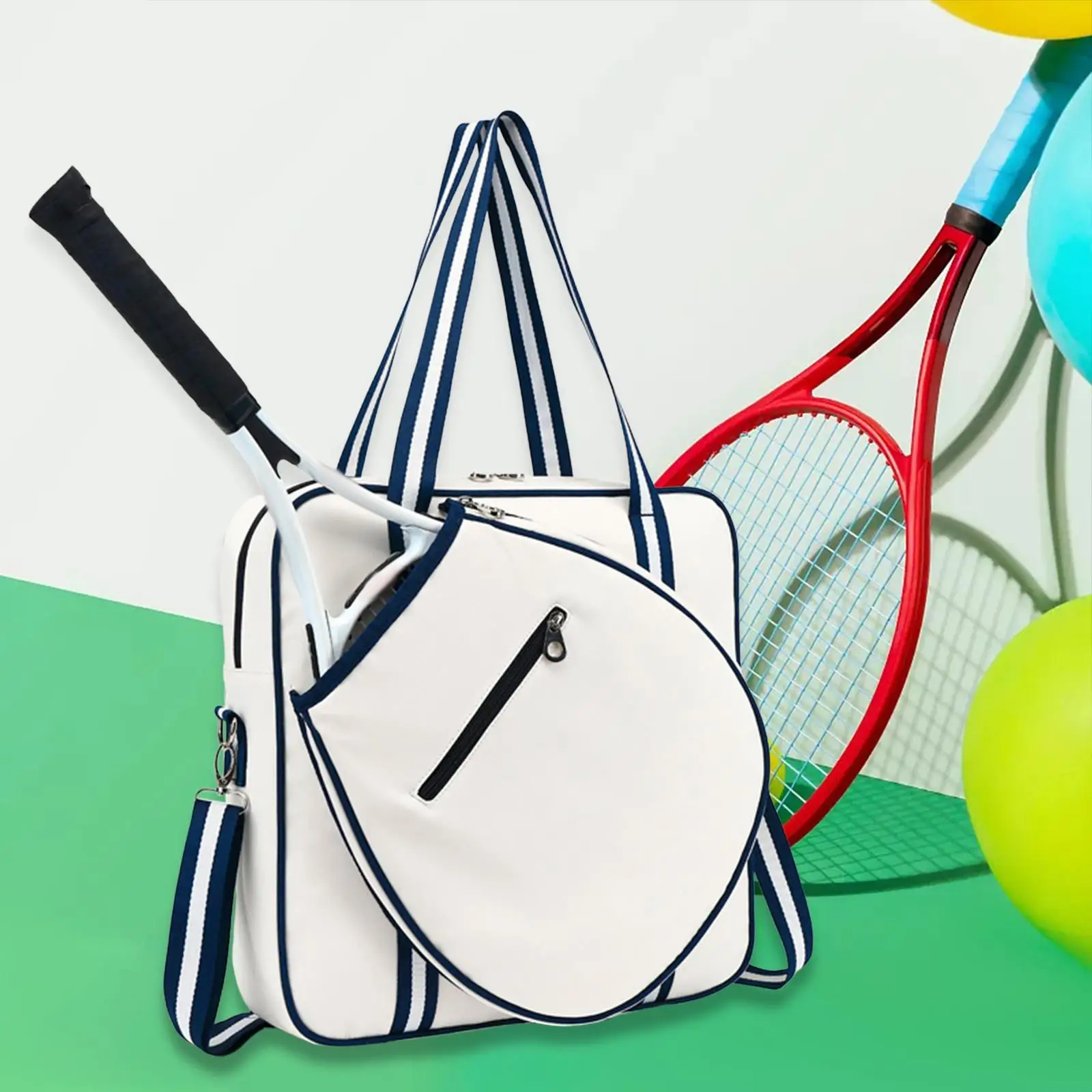 Tennis Racket Shoulder Bag Tennis Tote Bag Adjustable Long Strap Sturdy Water Resistant Large Capacity for Outdoor Activities