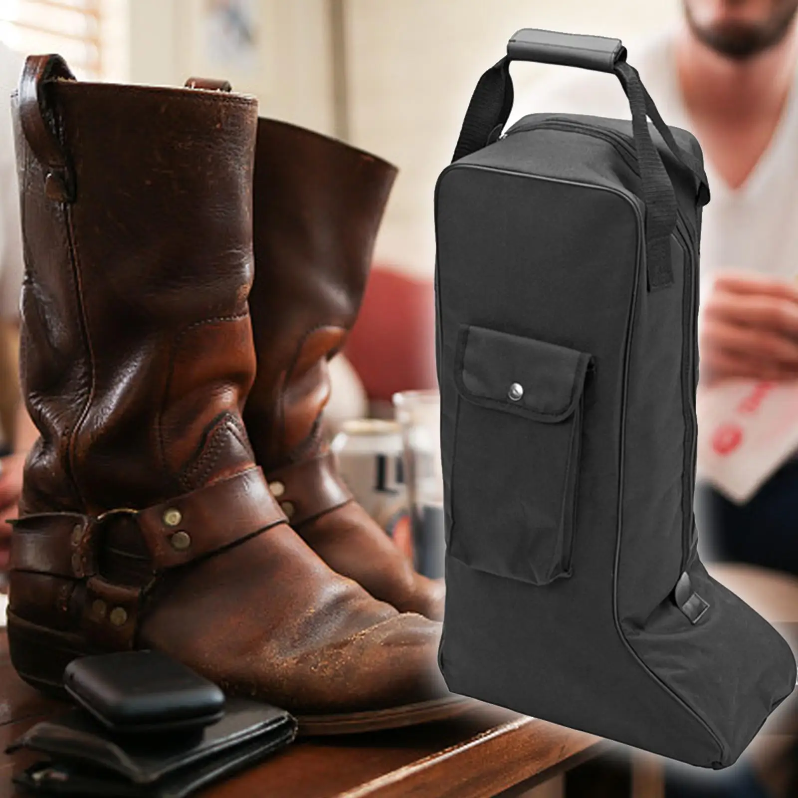 Horse Riding Tall Boot Bag Dust Resistant with Front Pocket with Handle Tall Boots Carry Pouch for Tall Boots under Bed Camping