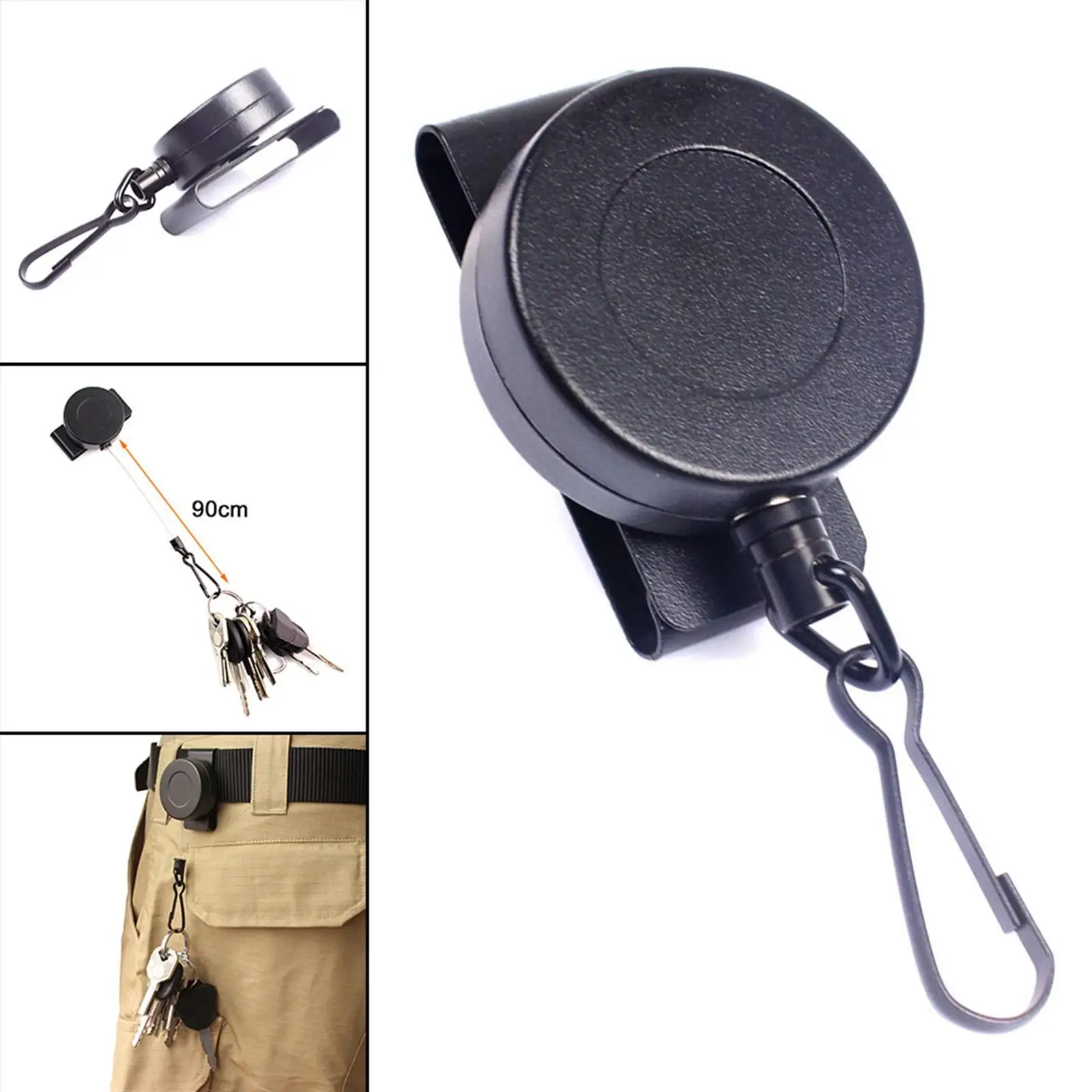 Retractable Keychain Metal Steel Wire Cord Key Holder with Belt Clip Name Card Keychain Badge Holder Reel