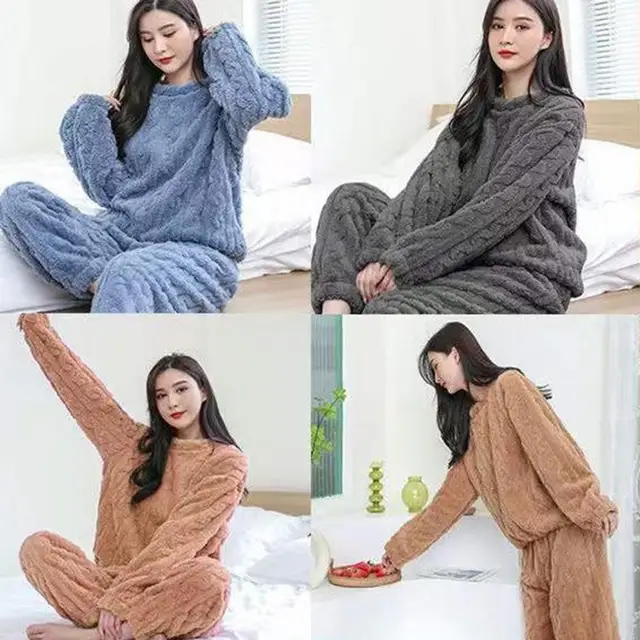 Autumn Women Solid Warm 2 Piece Sets Thicken Velvet Ribbed Fleece Set  Pullover And Pants Women Casual Pajama Sets 2023 - AliExpress
