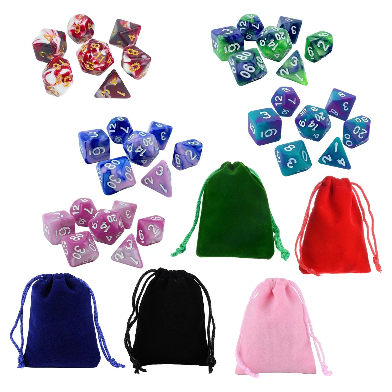 35Pcs Polyhedral Dices with Storage Bags for Wedding Role Playing Game Cafe