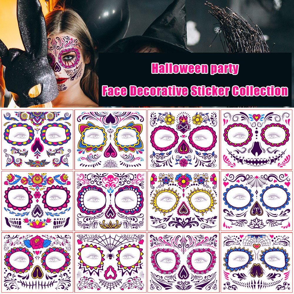 Best of 12 Fluorescent Halloween Face Stickers Tattoo Stickers Party Party Dead Day Masquerade Face Temporary Stickers Reviews & Tips