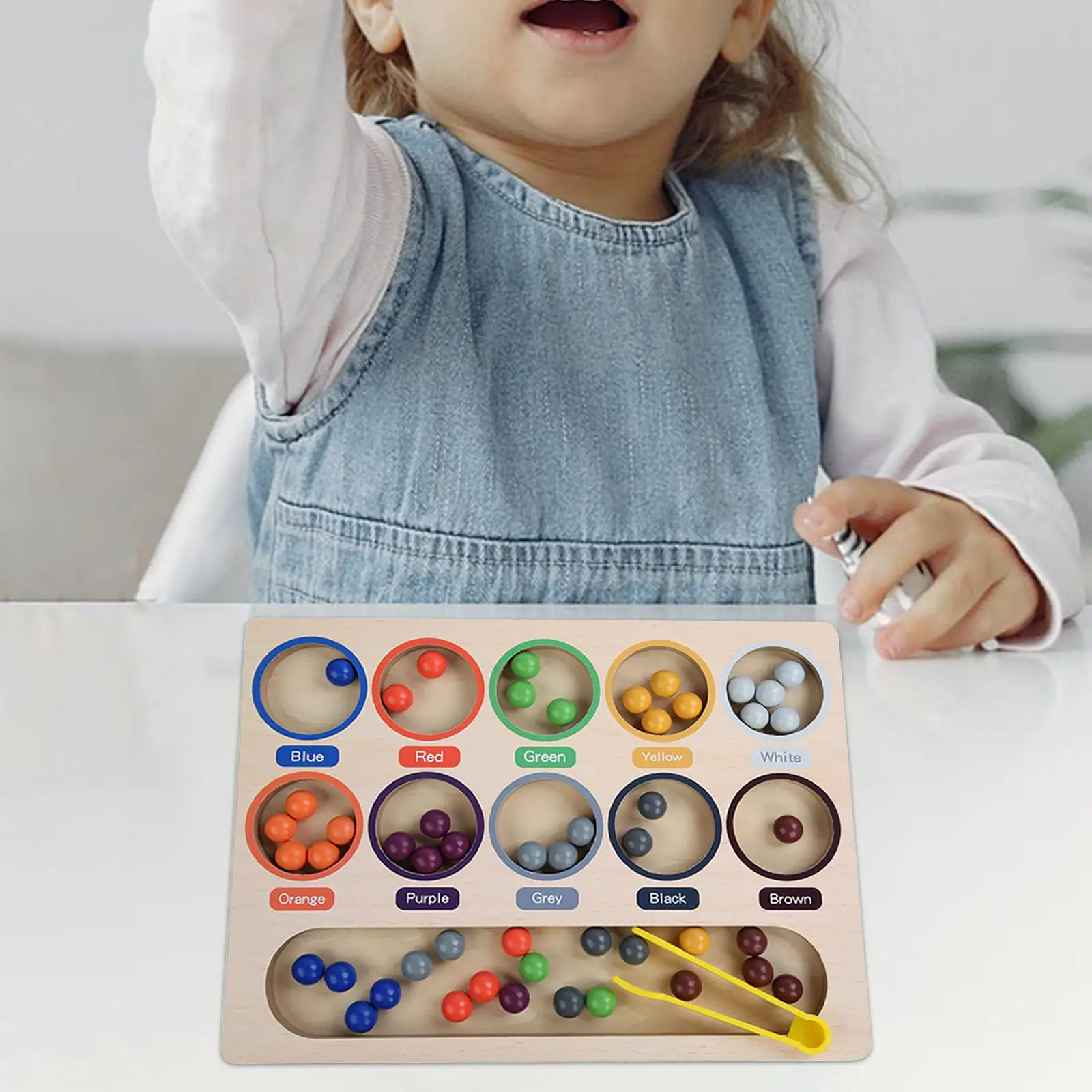Rainbow Clip Bead Puzzle Color Sorting Game Matching Stacking Sensory Toy Wooden Rainbow Peg Board for Children Kids Toddlers