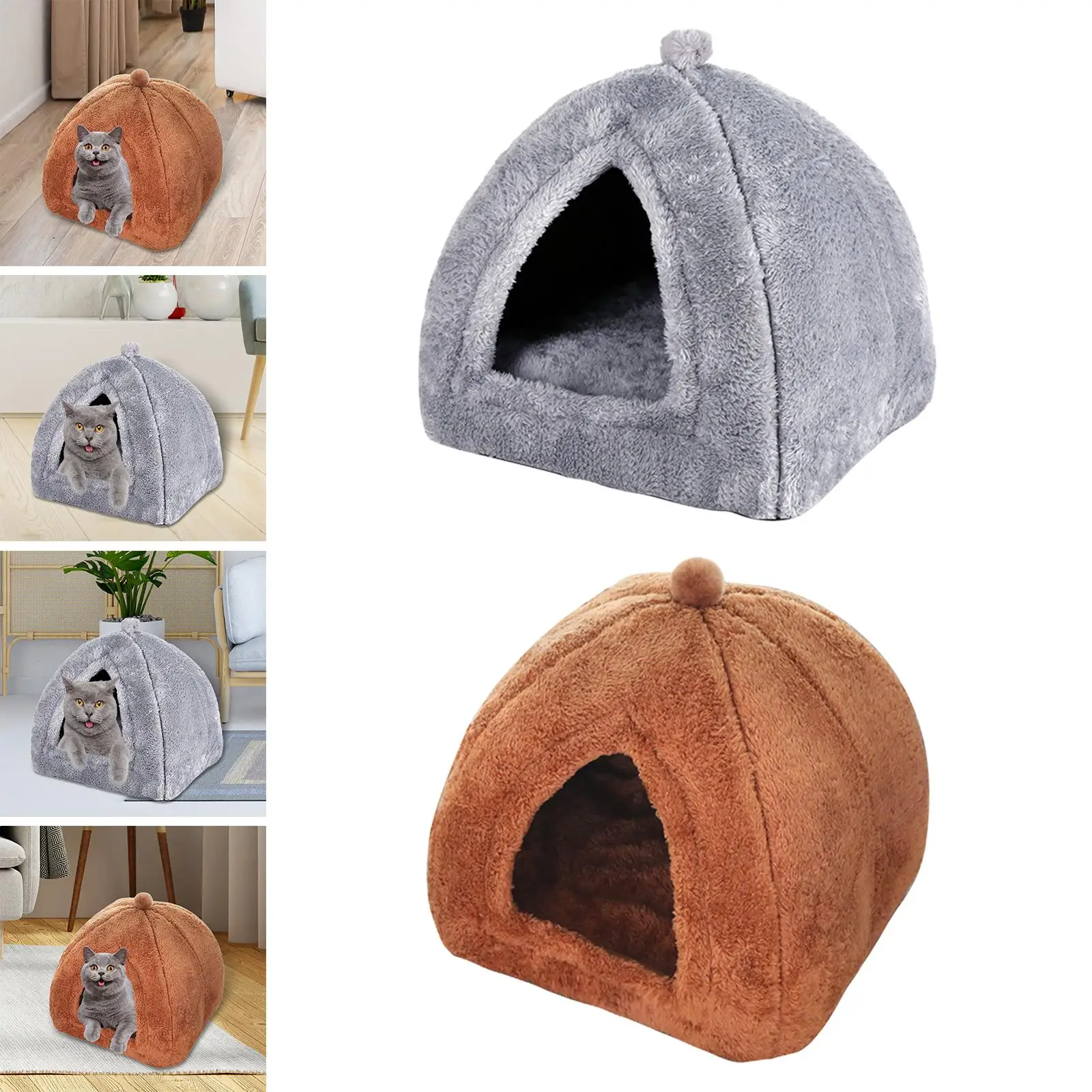 Plush cave Bed Pet Bed Sleeping Warm with non Slip Bottom Cushion Calming Play Rest Soft Triangle for Small Animals Rabbits