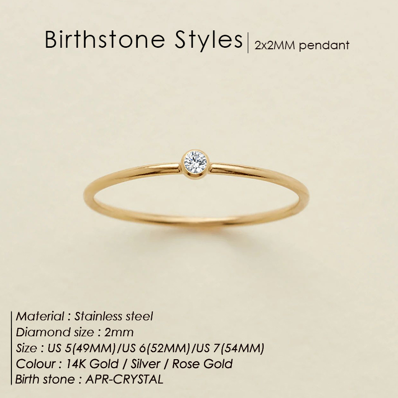 Damen-Ring mit Geburtsstein aus Edelstahl 316, goldene Farbe, schlichter modischer Stil für Frauen, Dezember, Festival, Party, Geschenk, Ringschmuck – Detail 20