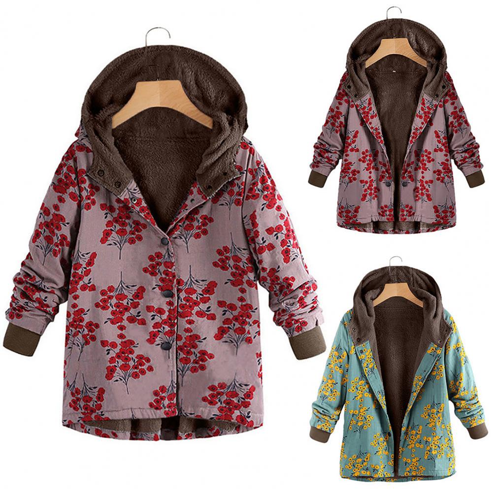 feminino inverno quente floral com capuz floral impressão com capuz vintage jaquetas inverno acolchoado jaqueta feminina parka