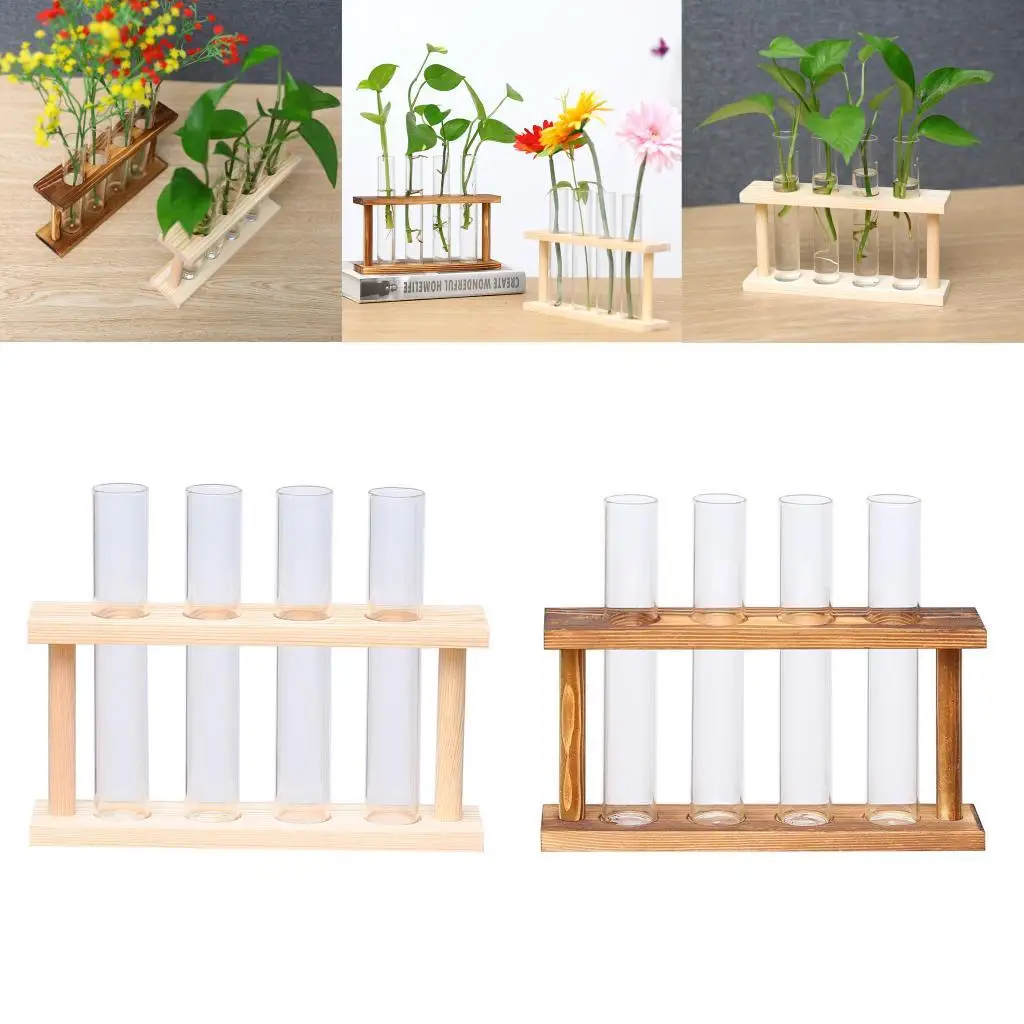 Modern Wood Stand Rack Tabletop Glass Vase Test Tube Planter Modern Flower Pots