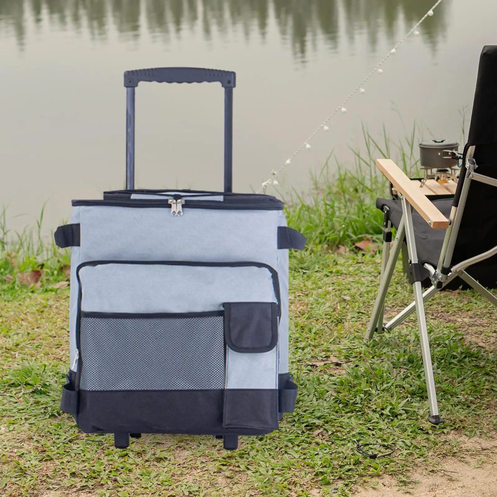 Collapsible Cool Bag Portable with Pocket Collapsible Rolling Cooler Rolling Cart Cooler Bag for BBQ Outdoor Travel Car Work
