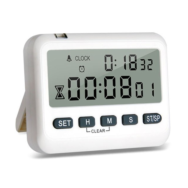 White Gray -390 Digital Double Kitchen Timer, Cooking Timer, Stopwatch,  Display, Adjustable Volume