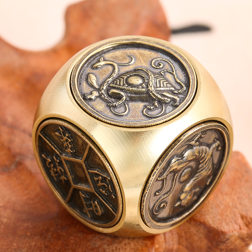 1PC Sechs Seiten Beast Transfer der Waren Reines Kupfer Dekompression Würfel Hand Stück von Artefakt Ziehen Reichtum Feng Shui Ornament – Detail 5