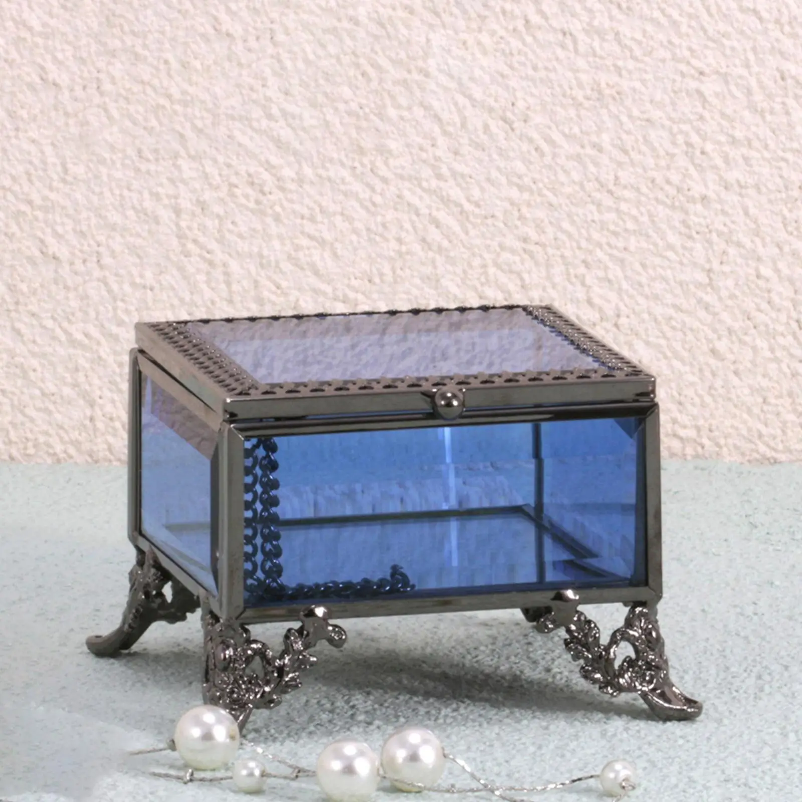 Glass Jewelry Box with Lid Trinket Earrings Rings Box for Dresser Home Decor