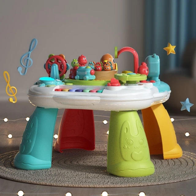 THISMY - Mesa musical de aprendizaje y ranura para juguetes de bebé de 6 a  12 meses, mesa de actividades para 1, 2, 3 años, 11.8 x 11.8 x 12.2