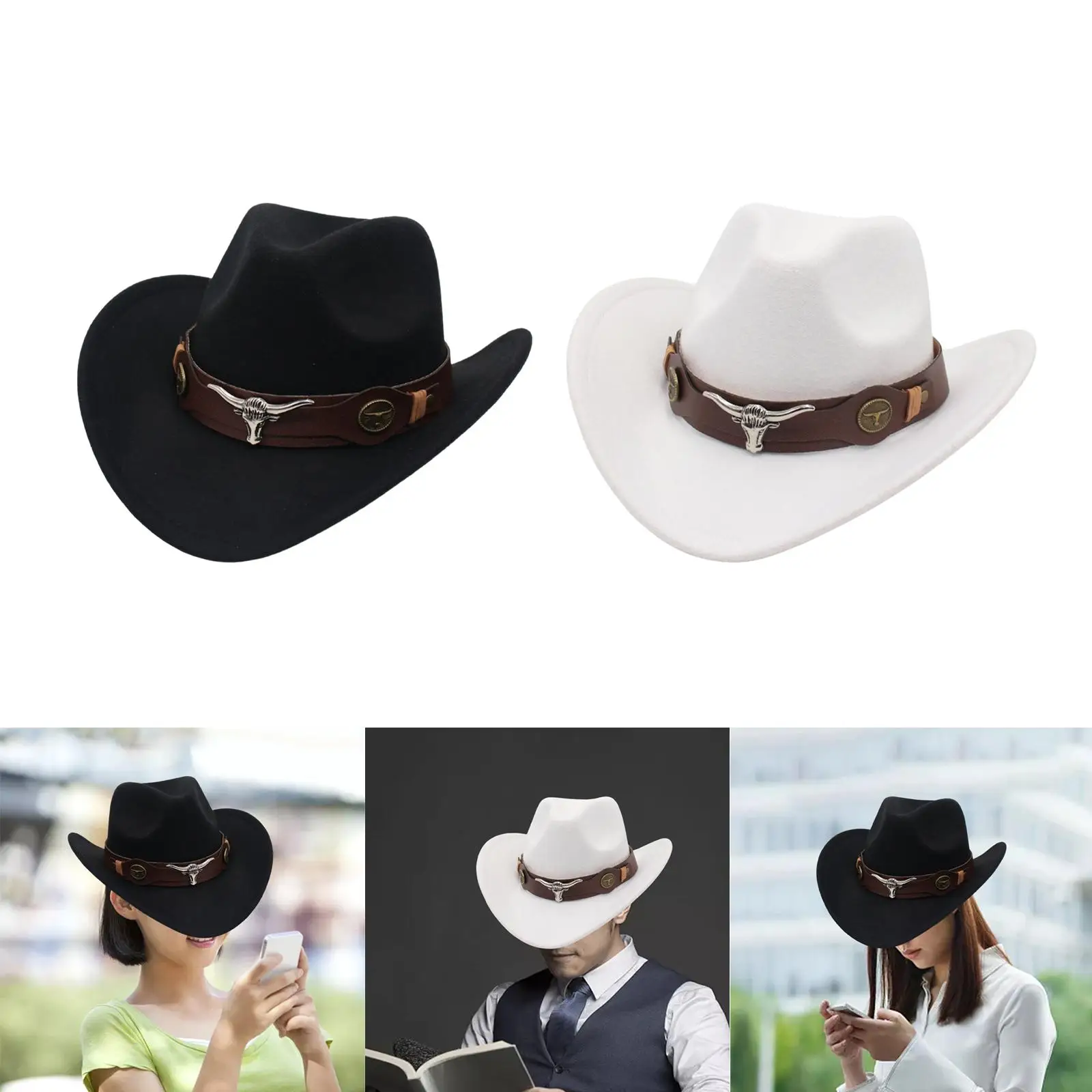 Cowboy Hat Wide Brim Sunshade Sunhat for Women Men Camping Fishing