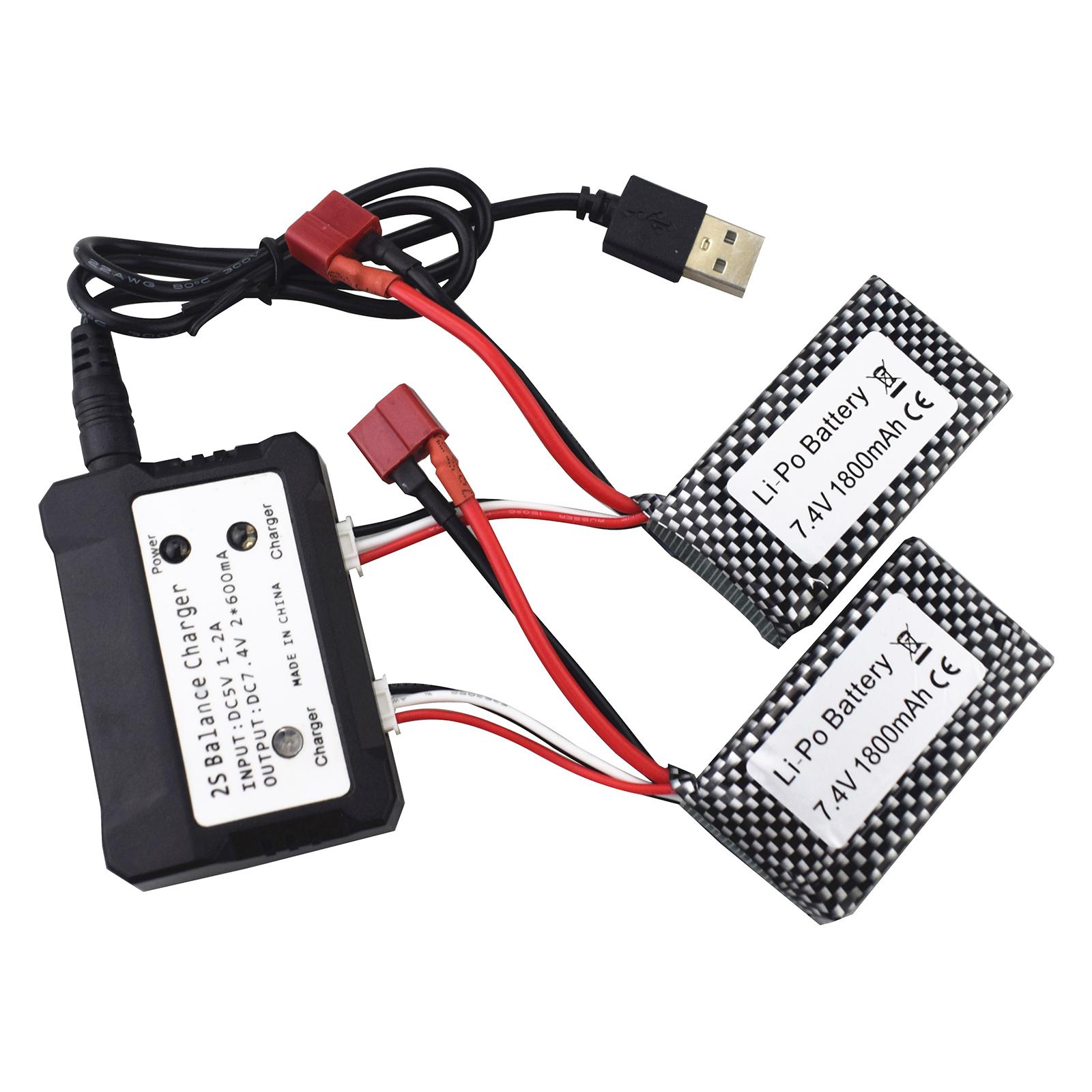 2x 7.4V 1800mAh Lithium Batteries with Fast Charger for WLTOYS A959-B RC Car