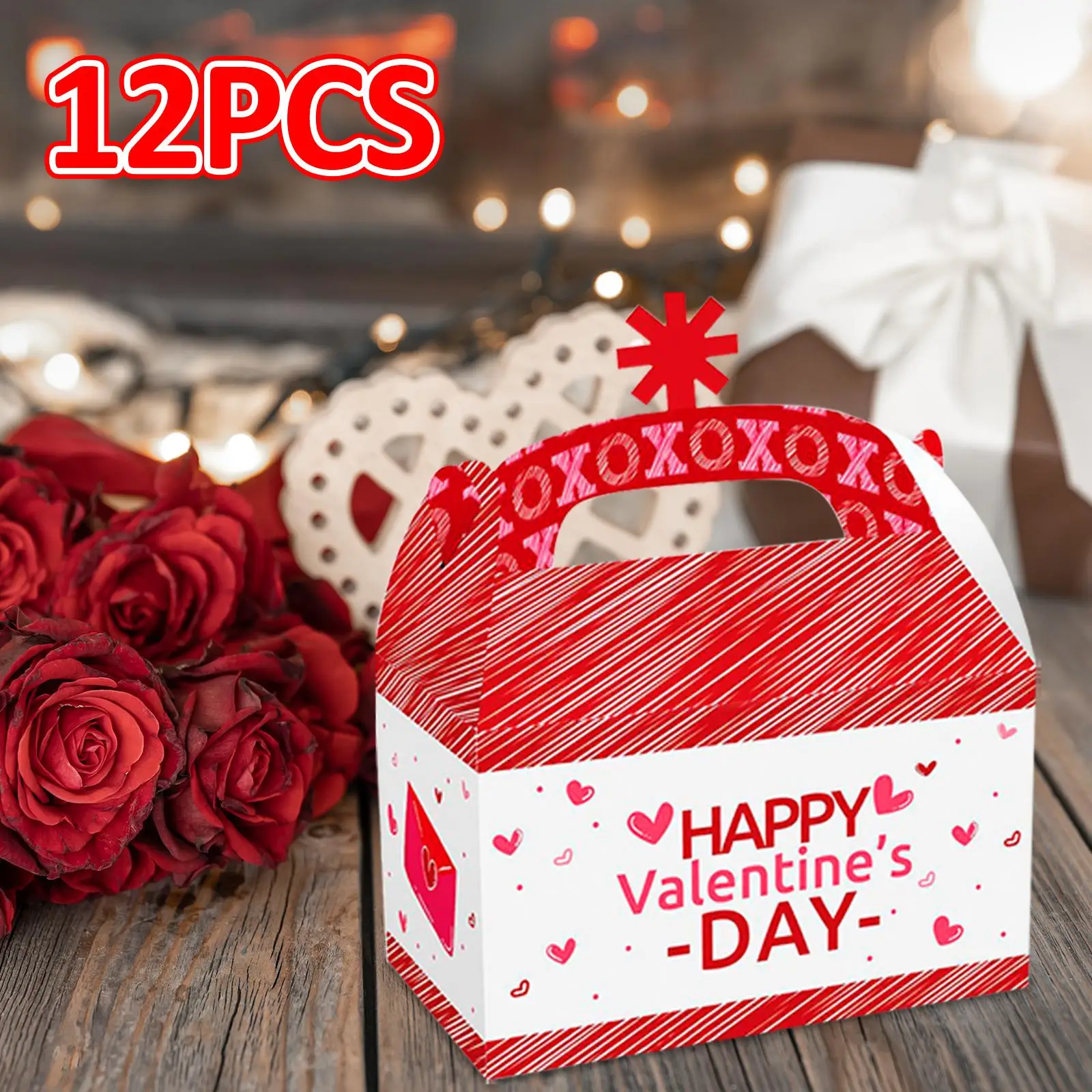 12x Valentine`s Day Treat Boxes Small Red Containers Holder Gift Boxes for Candy Sweets Snacks Dessert Valentines Party Supplies