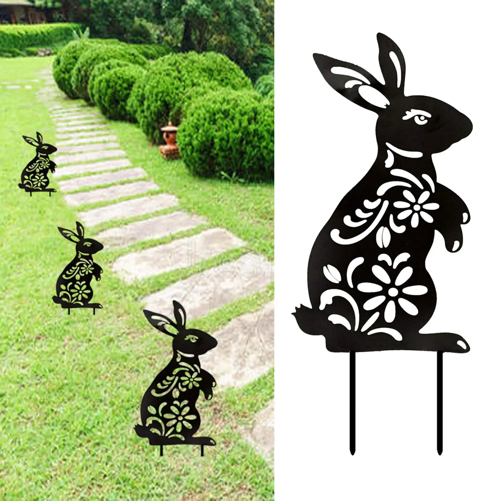 Bunny Silhouette Yard Art Garden Sculpture Garden Stake Animal Silhouette, for Festival Backyard Yard, Decoration Ornaments