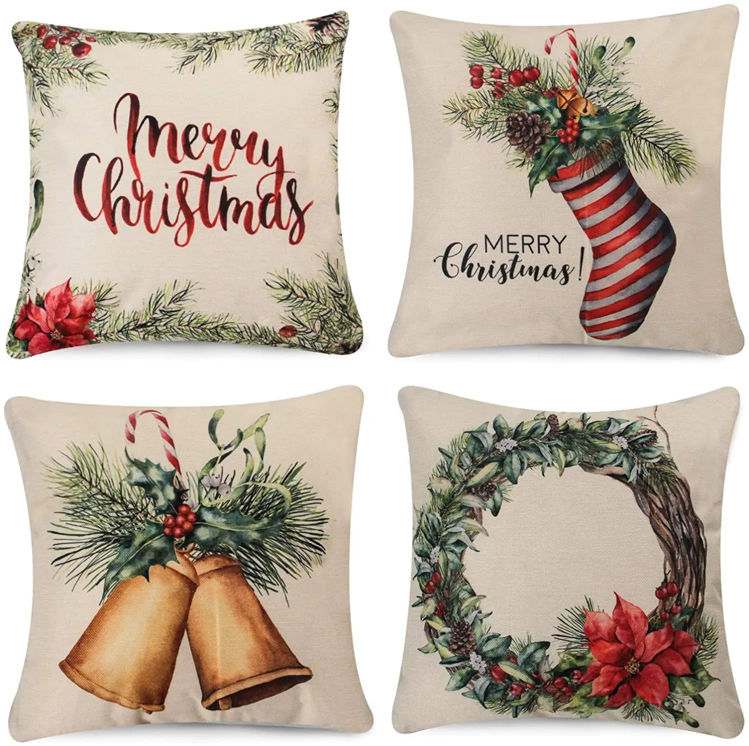 Christmas Xmas Linen Cushion Cover Throw Pillow Case Home Decor Festive Gifts 