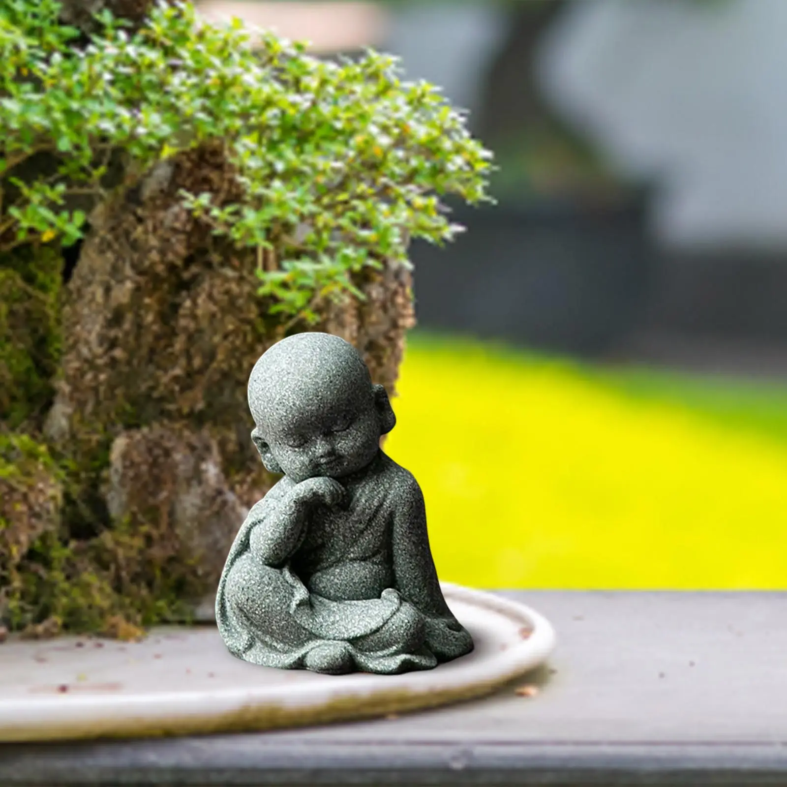 Mini Monk Figurine Buddha Statue Creative Sculpture Handmade Dolls Miniature Crafts for Tabletop Office Garden Indoor Outdoor