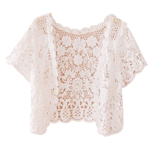 M2EA Womens Short Sleeve Open Front Lace Cardigan Floral