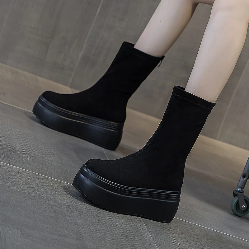 Women's  8cm Suede Leather Platform Boots - true deals club